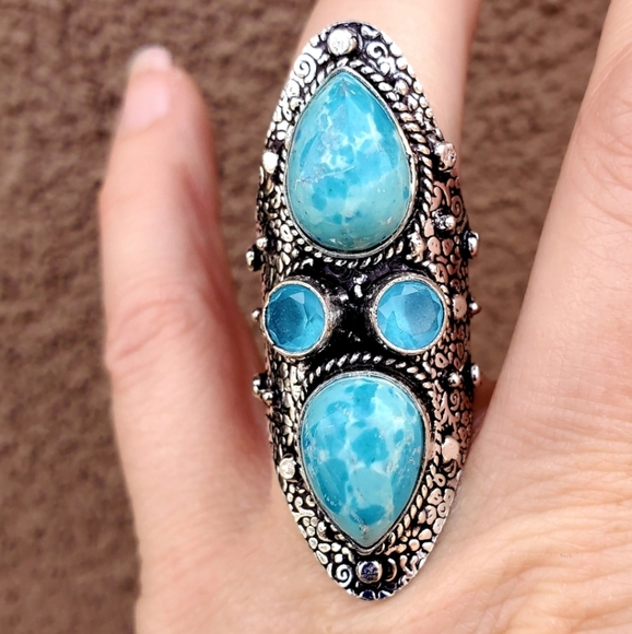 New Mosaic Jasper & Chalcedony 925 Silver Statement Ring. - Picture 2 of 16